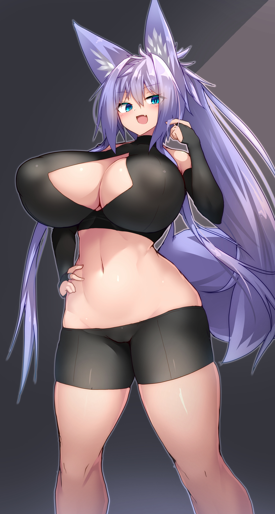 1girls female female_only fluffy_ears fox_ears huge_breasts indigo_(tylwing) light-skinned_female light_skin thick_thighs tight_clothing tylwing visible_nipples