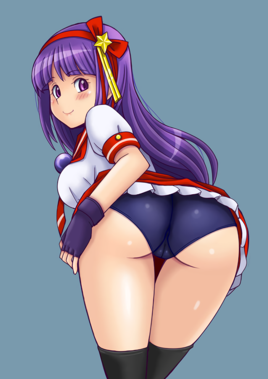 1girls ass athena_asamiya bent_over big_ass big_breasts black_socks blue_panties blush breasts bubble_butt busty cameltoe cute dat_ass female female_only fingerless_gloves gloves hair_ribbon highres king_of_fighters king_of_fighters_xiv large_breasts leaning_forward legs looking_at_viewer looking_back panties presenting_hindquarters purple_eyes purple_hair ribbon rosy_cheeks school_uniform schoolgirl schoolgirl_uniform seifuku skirt smile snk socks solo thigh_socks thighhighs thighs tsumitani_daisuke underwear