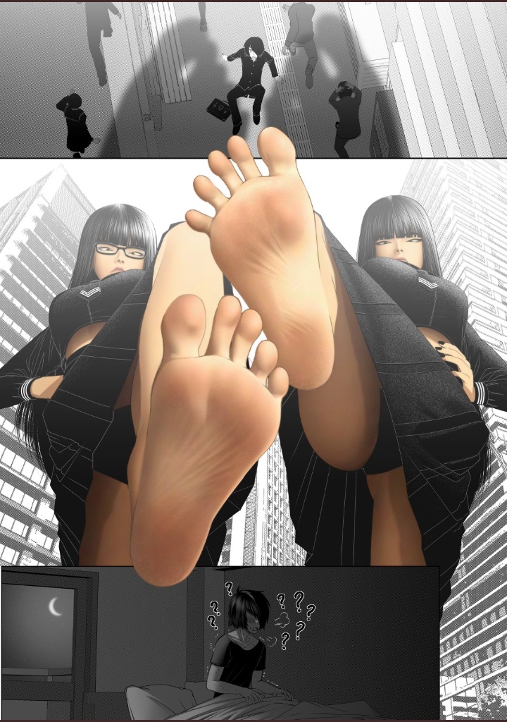 2girls barefoot feet female_focus giantess kidetic kusujinn looking_at_viewer looking_down oc original_character tagme tied_to_twins