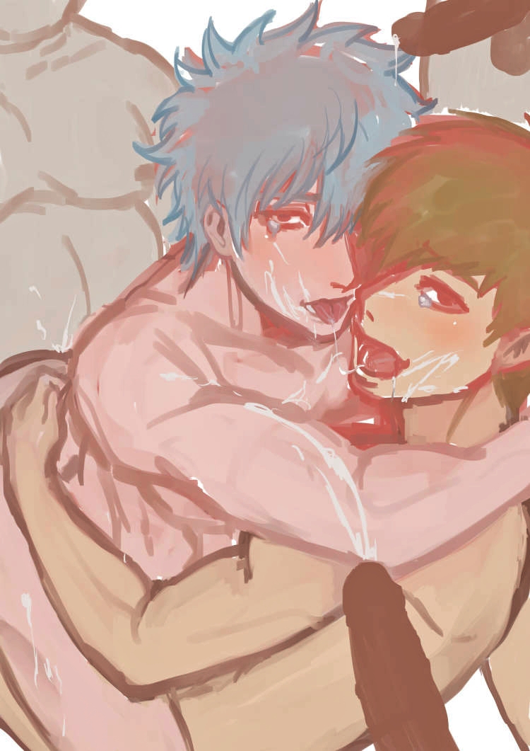 arataka_reigen blush bukkake colored_sketch completely_nude crossover cum cum_on_body cum_on_face gangbang gay gintama gintoki_sakata looking_at_viewer male male_only mob_psycho_100 multiple_boys not_responding nude open_mouth surrounded_by_penises tears tongue_out trait_connection yaoi