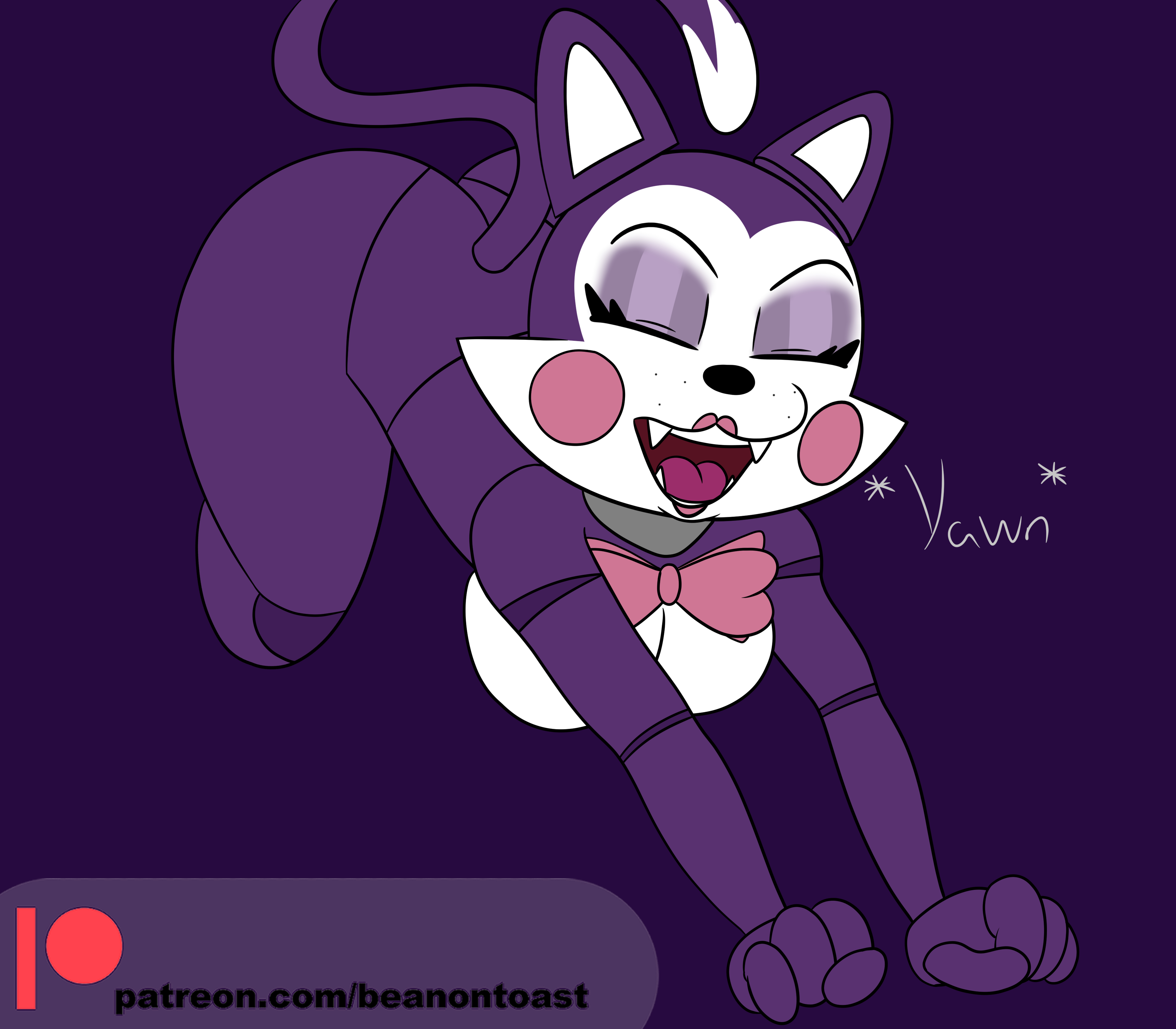 arms out, ass, ass up, beanontoast, bending forward, bowtie, cat ears, cat tail, cindy (fnac), closed eyes, feline, female, fist, five nights at candy's, five nights at freddy's, leaning, lipstick, robot, robot girl, rosy cheeks, solo, stretching, thick thighs, yawn, yawning
