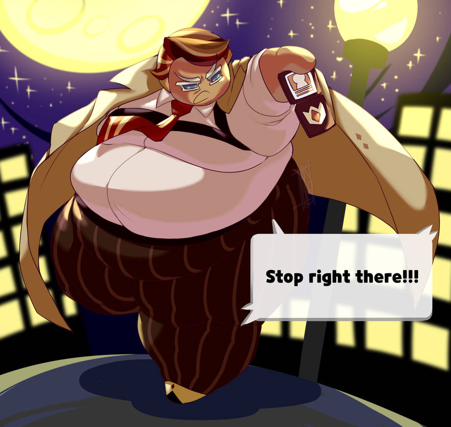 1boy almond_cookie angry big_belly blue_eyes brown_hair building city clothed clothing coat coat_on_shoulders cookie_run cookie_run_kingdom cookie_run_ovenbreak dialogue dilf english_text fat full_body fully_clothed hyper_fat leg_lift male male_only moobs moon necktie night night_sky nub_feet obese open_mouth outdoors outside overweight overweight_male solo speech_bubble star stars street street_lamp tan_body tan_skin window