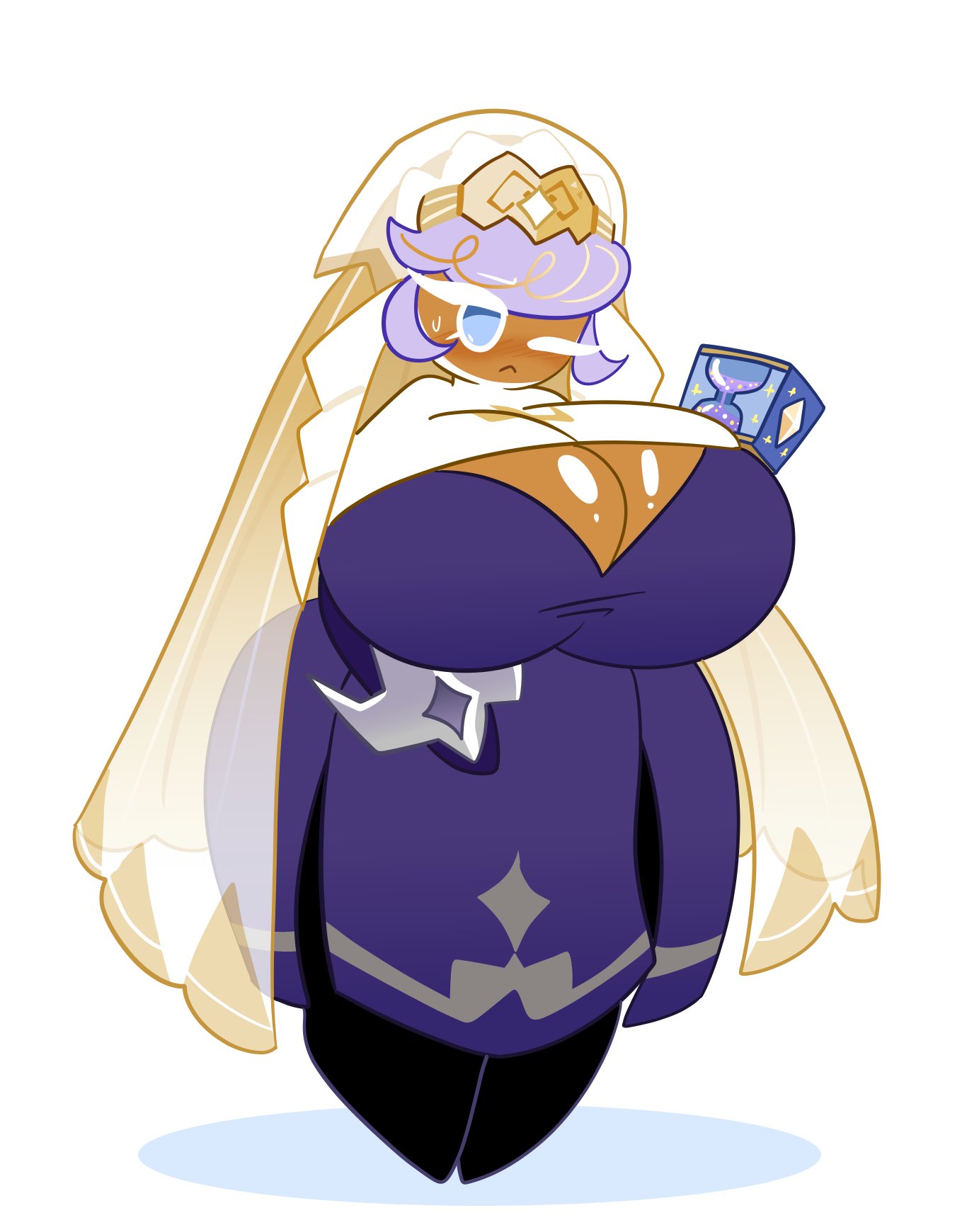 1girls, big breasts, blue eyes, blush, boob window, breasts, cleavage, cleavage cutout, clothed, clothing, cookie run, cookie run kingdom, eyelashes, female, female only, full body, fully clothed, huge breasts, nun, nun outfit, nun's habit, oddly bally, one eye closed, pastry cookie, purple hair, solo, standing, sweat, tagme, thick thighs, voluptuous, wide hips