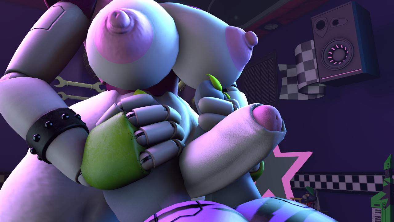 2futas, 3d, 3d (artwork), balls, breasts, feet, feet together, five nights at freddy's, five nights at freddy's: security breach, foot fetish, foot focus, footjob, foreskin, futa on futa, futa only, futanari, glamrock chica (fnaf), intersex, penis, rayhuma, roxanne wolf (fnaf), tits, uncircumcised