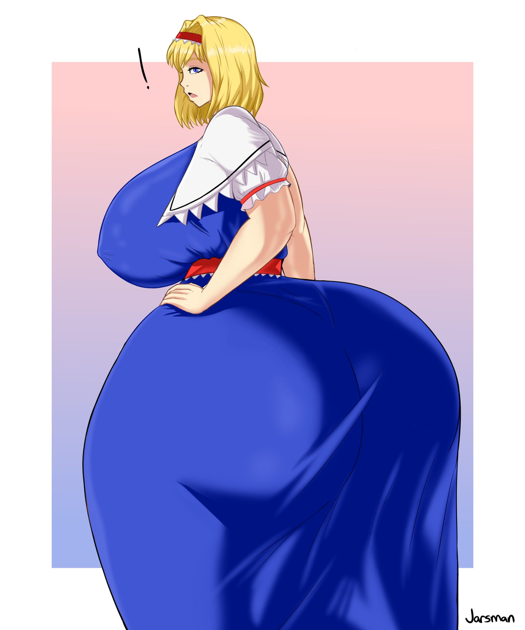 1girls, alice margatroid, ass, back view, big ass, big breasts, breasts, bubble ass, bubble butt, female, hand on ass, huge ass, huge breasts, huge butt, jarsman (artist), thick ass, thick thighs, touhou