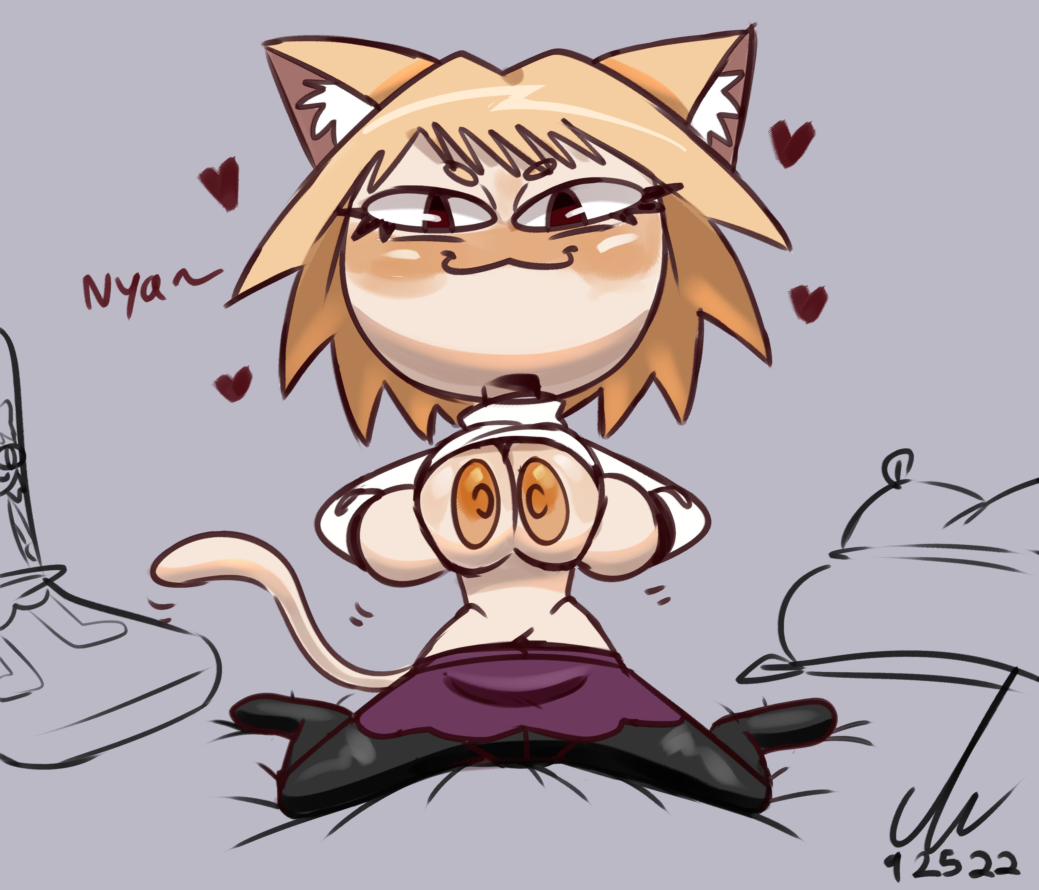 :3, 1girls, 2d, animal ears, anthro, anthro female, anthro only, breasts, cat ears, clothed, clothing, dakimakura, feline, female, female only, heart, holding breasts, looking at viewer, melty blood, neco-arc, nipples, pierump, pushing breasts together, smile, smiling at viewer, smug, solo, tagme, text, tsukihime, type-moon