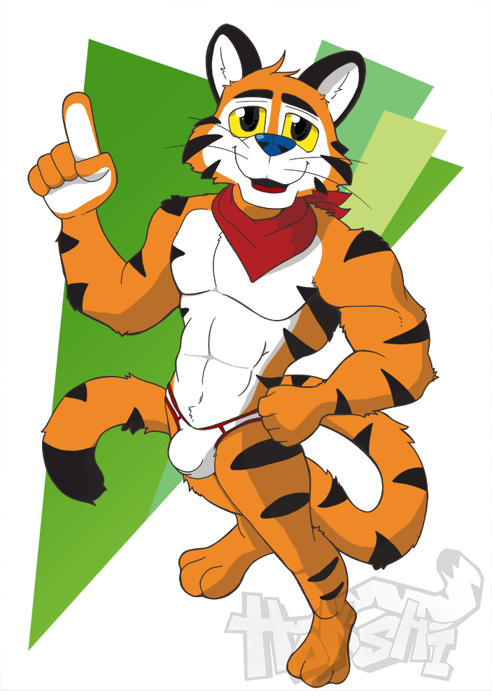 anthro bulge clothing detailed_bulge felid frosted_flakes hokshi kellogg's looking_at_viewer male male_only mammal mascot pantherine solo tiger tony_the_tiger underwear