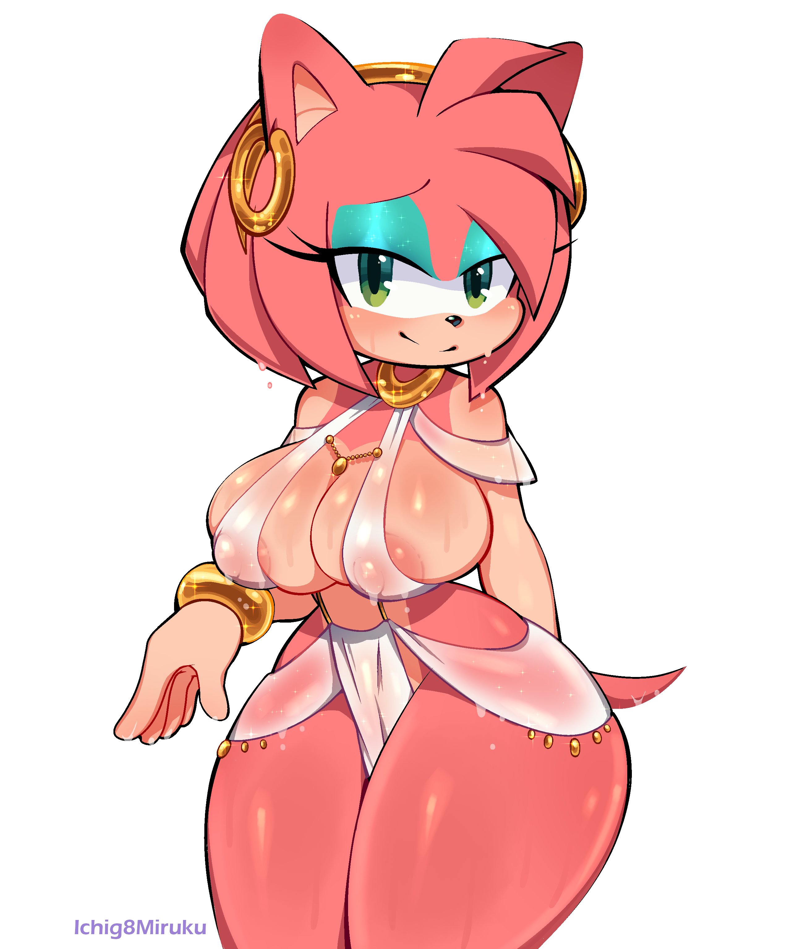 1girls, absurd res, amy rose, anthro, anthro only, breasts, clothing, dancer outfit, earrings, eulipotyphlan, eyelashes, eyeliner, eyeshadow, female, female only, furry, furry only, half-closed eyes, hedgehog, hi res, ichig8miruku, makeup, mammal, medium hair, nipples, nipples visible through clothing, pink fur, pink hair, see-through, sonic (series), sweat, tail, wet, wide hips