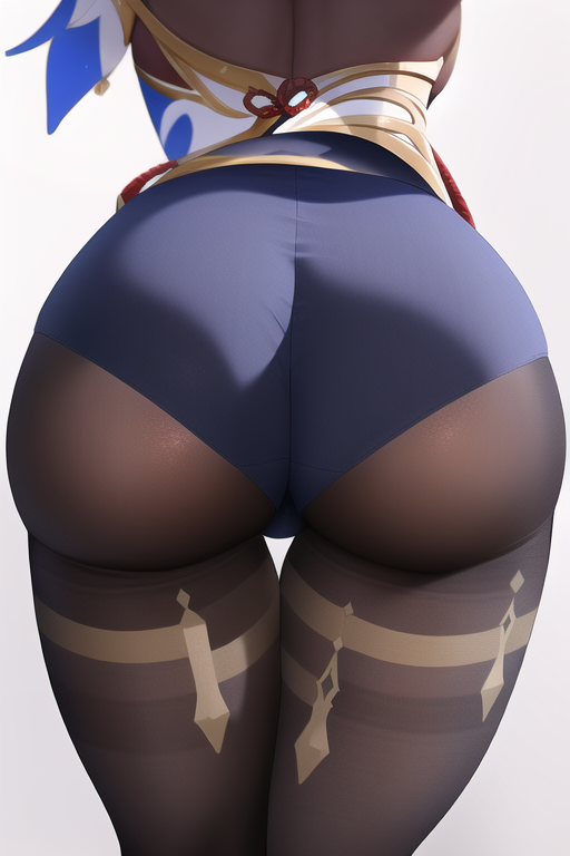 ai generated, ass, ass focus, big ass, bubble ass, female, from behind, ganyu (genshin impact), genshin impact, nai diffusion, stable diffusion, white background