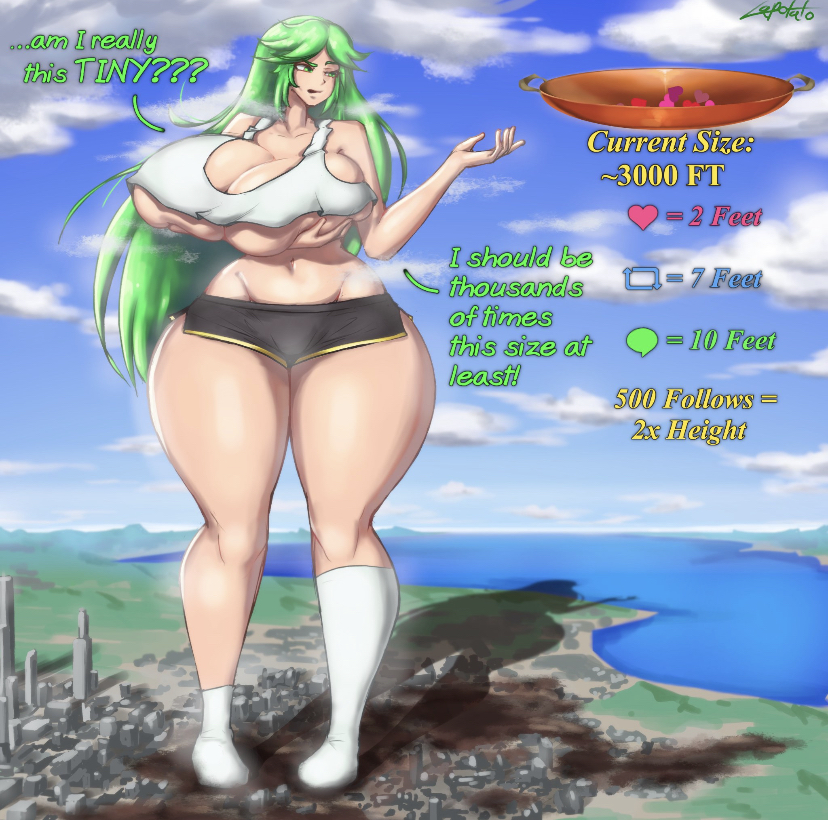 big breasts, breasts, female, giantess, green hair, growth, huge breasts, lapotato8, nintendo, palutena, tagme, thick thighs