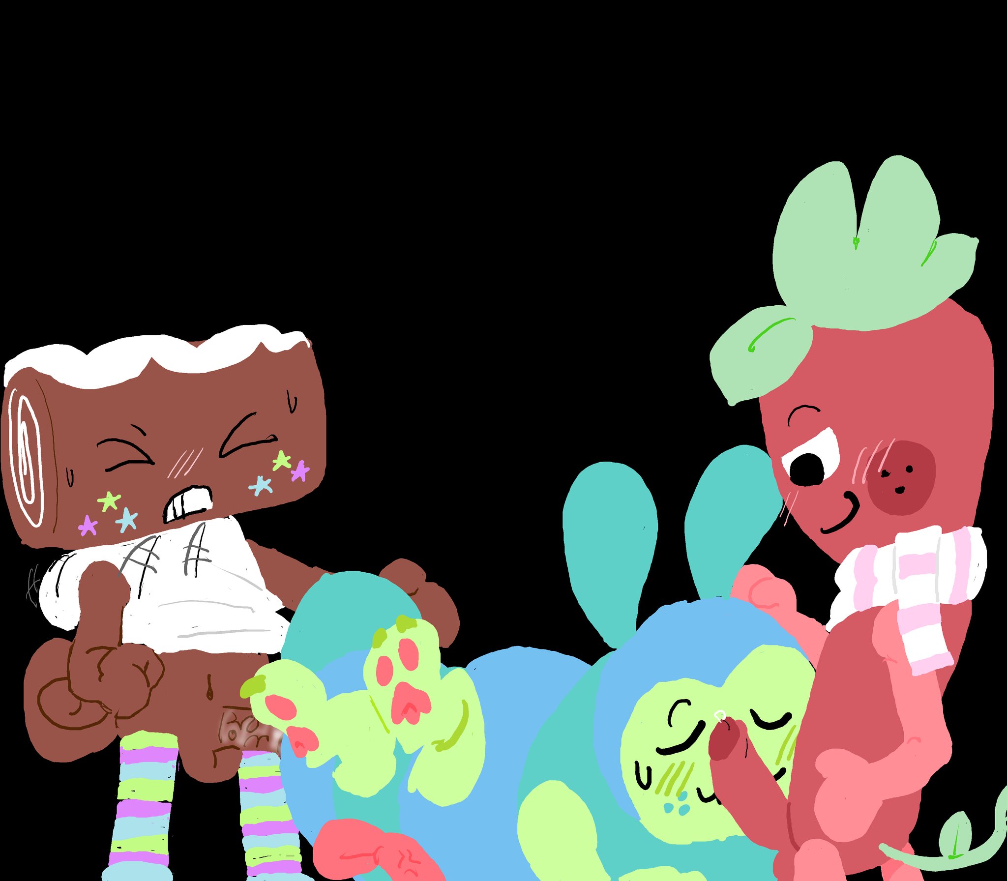 ><, 2 toes, 3boys, anal, anal sex, animate inanimate, antennae, antennae (anatomy), anthro, anthro bug, anthro insect, anthro male, balls, black background, blue body, blush, bodily fluids, bodily fluids on penis, brown body, bug, caterpillar, closed eyes, clothing, cock, consensual, cosmo (dandy's world), dandy's world, david cameron, dick, digital media (artwork), drawstring, food creature, foreskin, frosting, gay threesome, genital fluids, genitals, green arms, green face, green legs, green tail, gritted teeth, group sex, hood, insects, jpeg, lineless, m/m, m/m/m, male, male anthro, male on male, male penetrated, male penetrating, male penetrating male, male/male, male/male/male, multi limb, multiple legs, navel, no human, no humans, no-human, non-human, non-human only, paw pads, pawpads, paws, penetration, penis, pink pawpads, pink penis, plain background, plant humanoid, precum, precum on penis, red body, scarf, semi-feral, sex, simple background, sleeveless, sleeveless hoodie, smile, smiling, smirk, smirking, sniffing penis, sprout (dandy's world), squirm (dandy's world), strawberry, striped body, striped scarf, striped thigh highs, striped thighhighs, submissive anthro, sweat, sweatdrop, tail, testicles, thigh highs, thighhighs, threesome, trio, trio male, uncircumcised, uncircumcised penis, uncut, uncut penis, video games, vine tail, white clothing, white hoodie