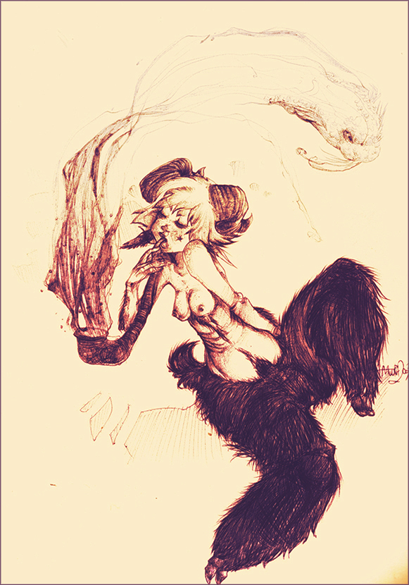 breasts dancing female muura nude pipe pipe_smoking satyr sketch