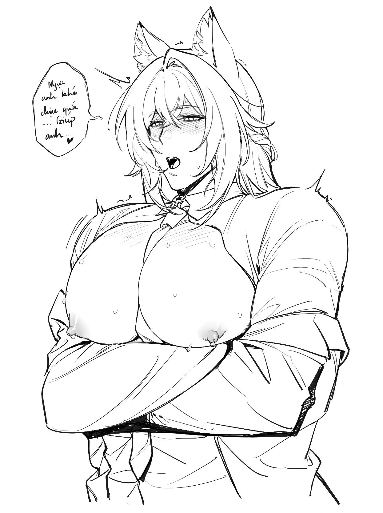 flustered, hkhammm, man boobs, mihoyo, nipples, severian lowell, shirt open, zenless zone zero