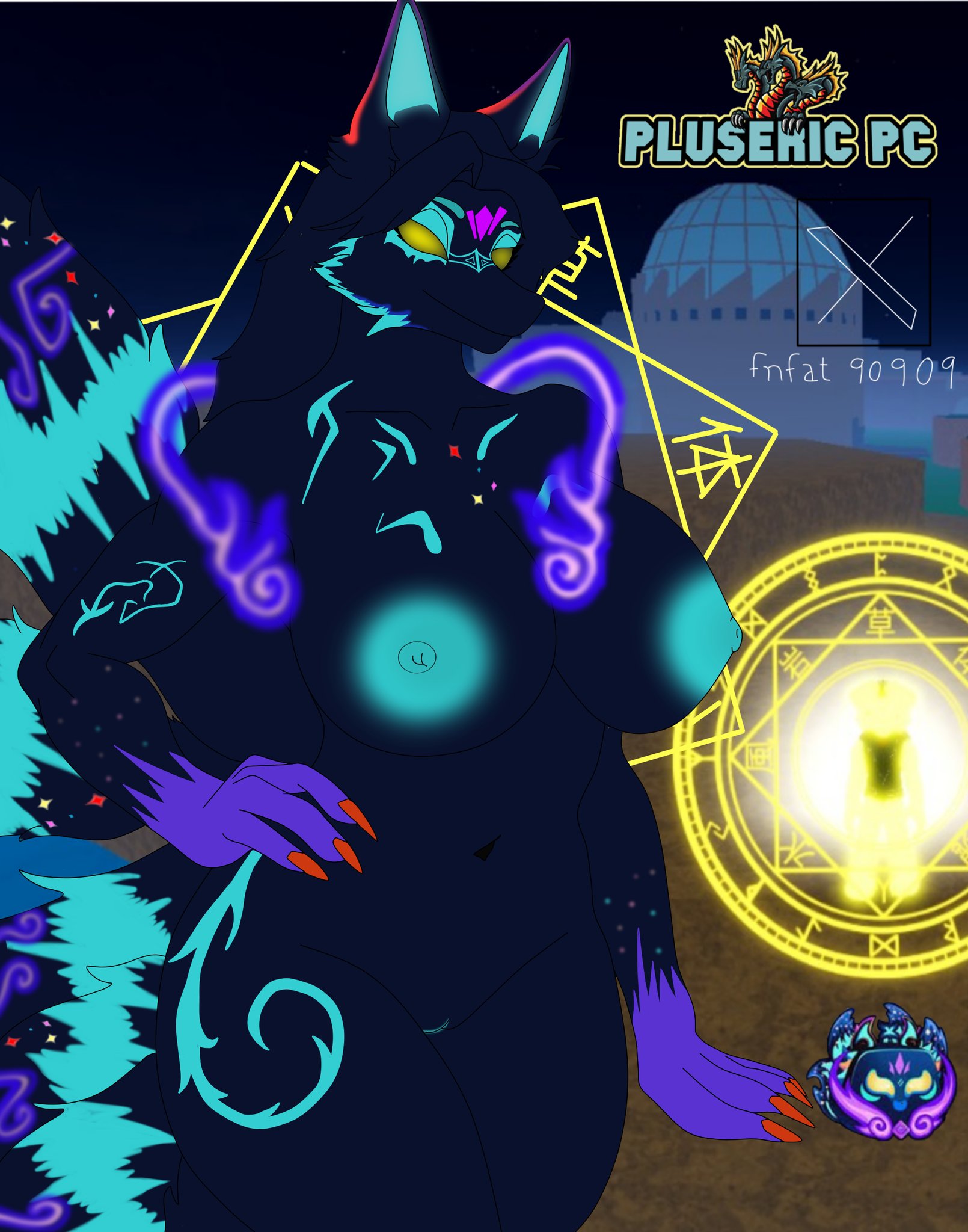 1girls, blox fruits, empyrean kitsune (blox fruits), fruit kitsune (blox fruits), furry, furry ass, furry boobs, furry breasts, furry ears, furry female, furry tail, galaxy kitsune (blox fruits), kitsune girl, kitsune marks, minstlu oc, nsfw, onyx (minstlu), pluseric pc, reference image, roblox, roblox game, tagme