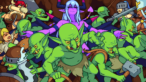 armor, ass, athletic, athletic female, axe, badcolor, barbarian, big breasts, bikini, blue eyes, breasts, chains, cleavage, cowgirl, cute, dark skin, dark-skinned female, demon, demon girl, demon horns, demon tail, demon wings, demoness, devil, devil horns, earrings, english text, evil grin, evil smile, fantasy, female, fur, goblin nest, hathor (badcolor), heroine, heroine in trouble, holstaurus, horns, hourglass figure, huge ass, huge breasts, knight, large breasts, light skin, light-skinned female, lilith (badcolor), lilith (goblin nest), midriff, multiple girls, muscular, muscular female, pale skin, pale-skinned female, pixel art, priestess, purple eyes, purple hair, purple skin, purple skinned female, red hair, short hair, skimpy, smug, smug face, tagme, tagme (character), text, villainess, wings