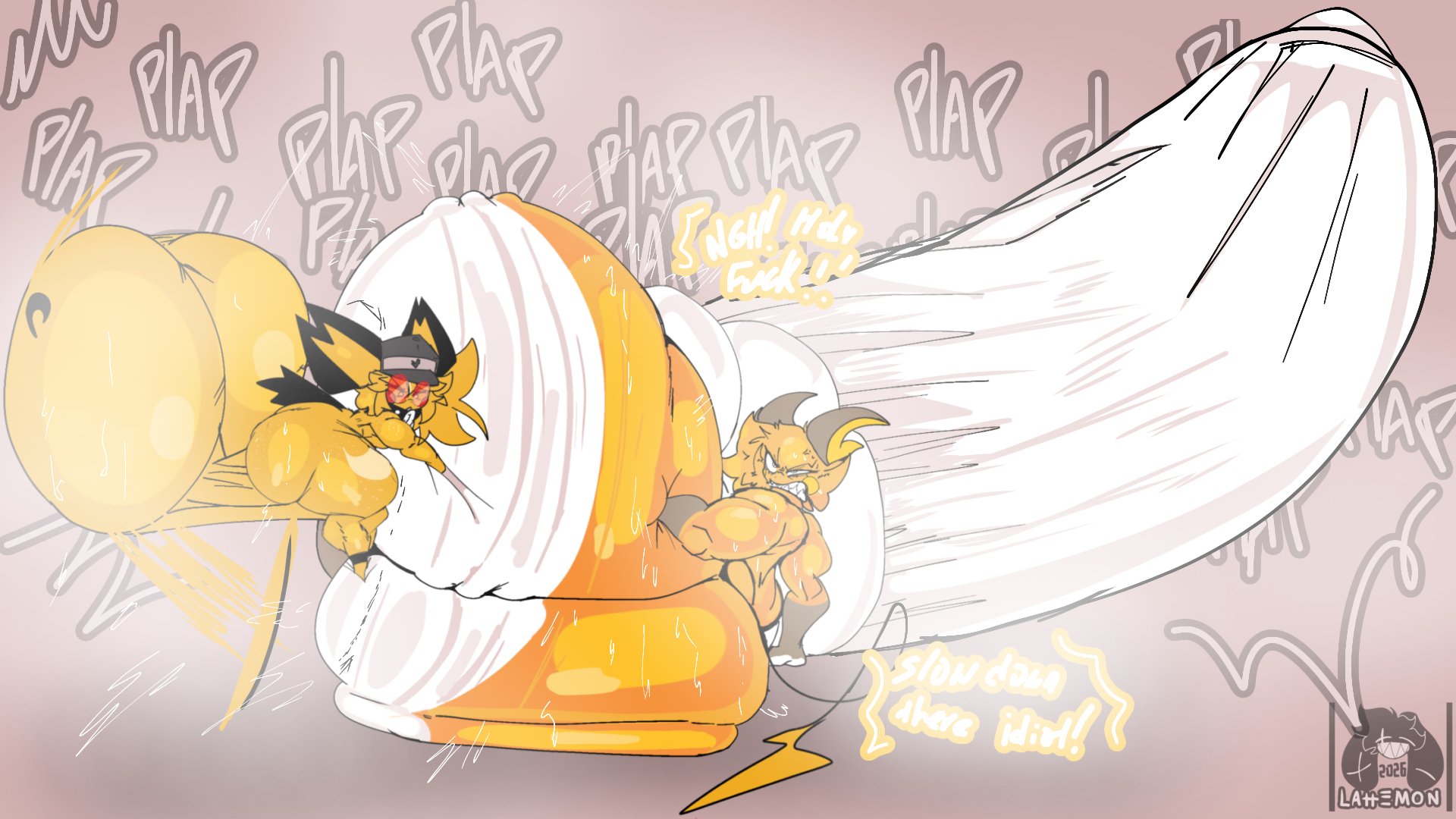 big ass, big penis, bubble butt, female, furry, huge ass, huge cock, hyper ass, hyper penis, lattemon, lattemon (character), penis, pichu, sex, tagme, thick thighs, wide hips