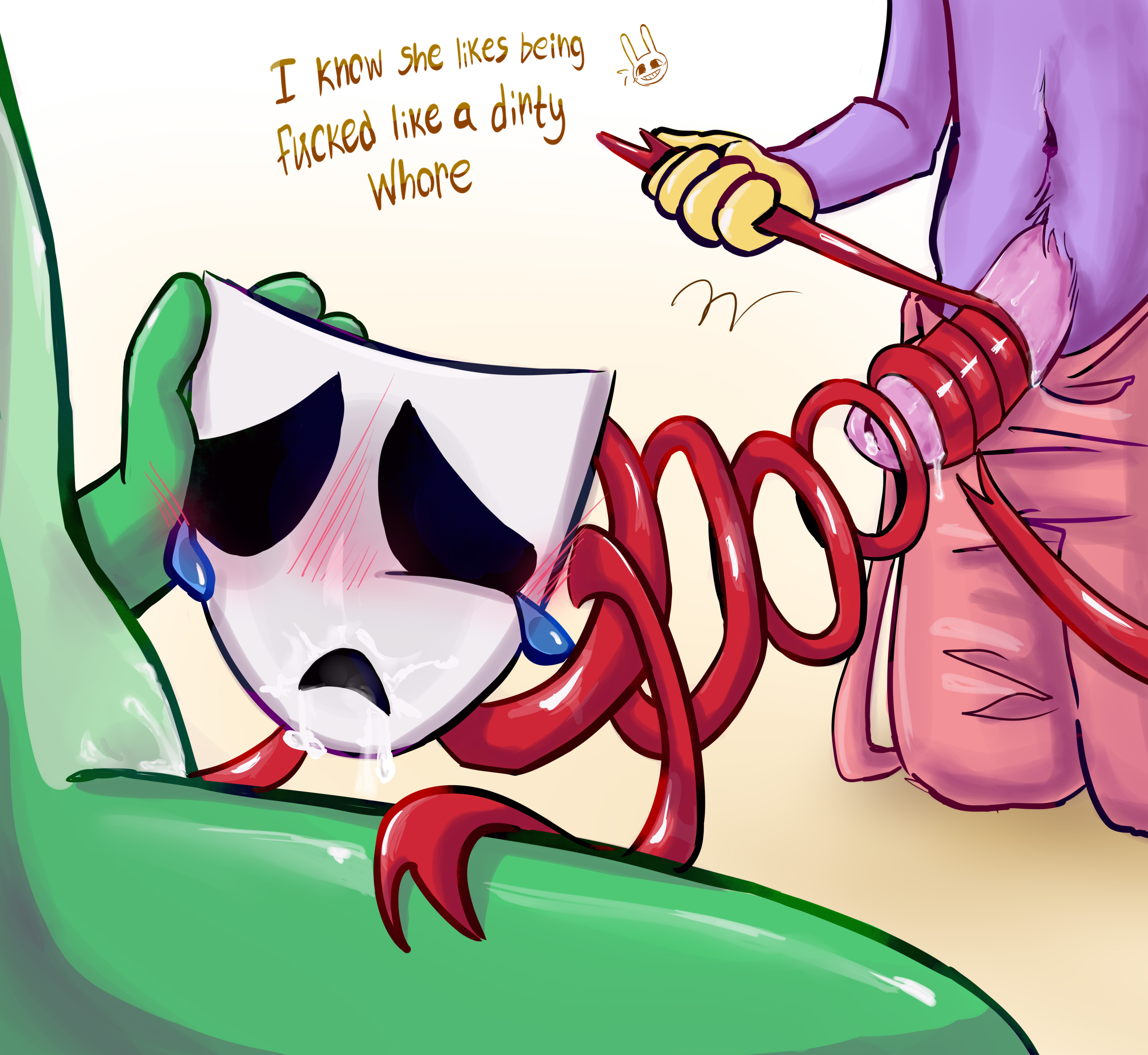 1boy, 2girls, 2girls1boy, abuse, bisexual, bisexual female, cunnilingus, female/female, gangle (the amazing digital circus), jax (the amazing digital circus), ribbit (the amazing digital circus), straight, tadc, the amazing digital circus, violence, yuri