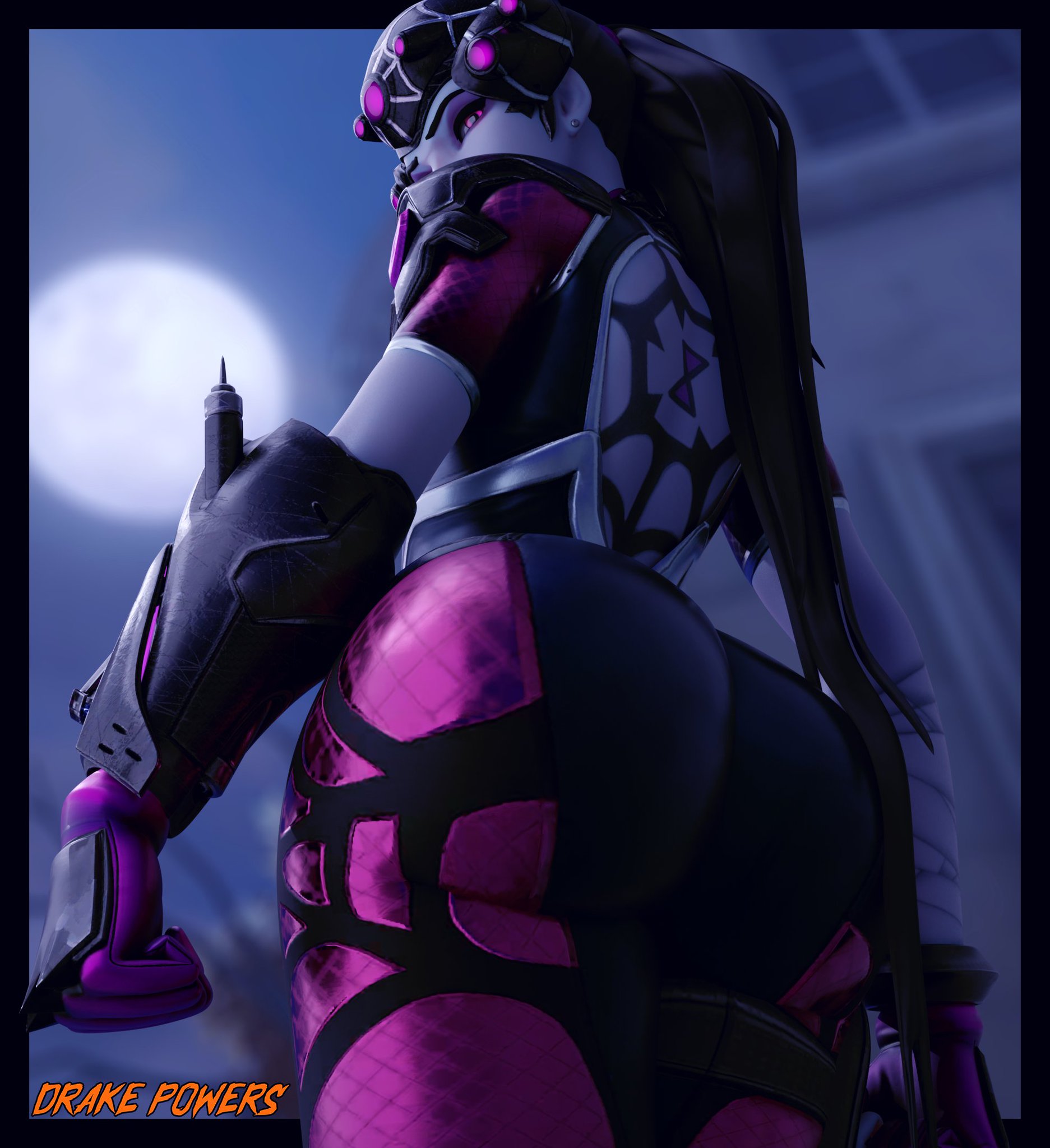 1girls, 2022, 3d, 3d (artwork), alternate version available, amelie lacroix, angry, annoyed, artist name, ass, assassin, athletic, athletic female, big ass, big breasts, black border, blizzard entertainment, breasts, bubble ass, bubble butt, cleavage, clothed female, clothing, curvaceous, curvy, curvy figure, dat ass, drakepowers, eyewear on head, female, female only, from below, glowing eyes, hips, hourglass figure, large breasts, legs, long hair, looking at viewer, looking down, moon, night, overwatch, overwatch 2, pose, purple body, purple hair, purple skin, purple-skinned female, questionable, solo, solo female, spider widowmaker, standing, thick ass, thick legs, thick thighs, thighs, tight clothing, view from below, voluptuous, watermark, wide hips, widowmaker