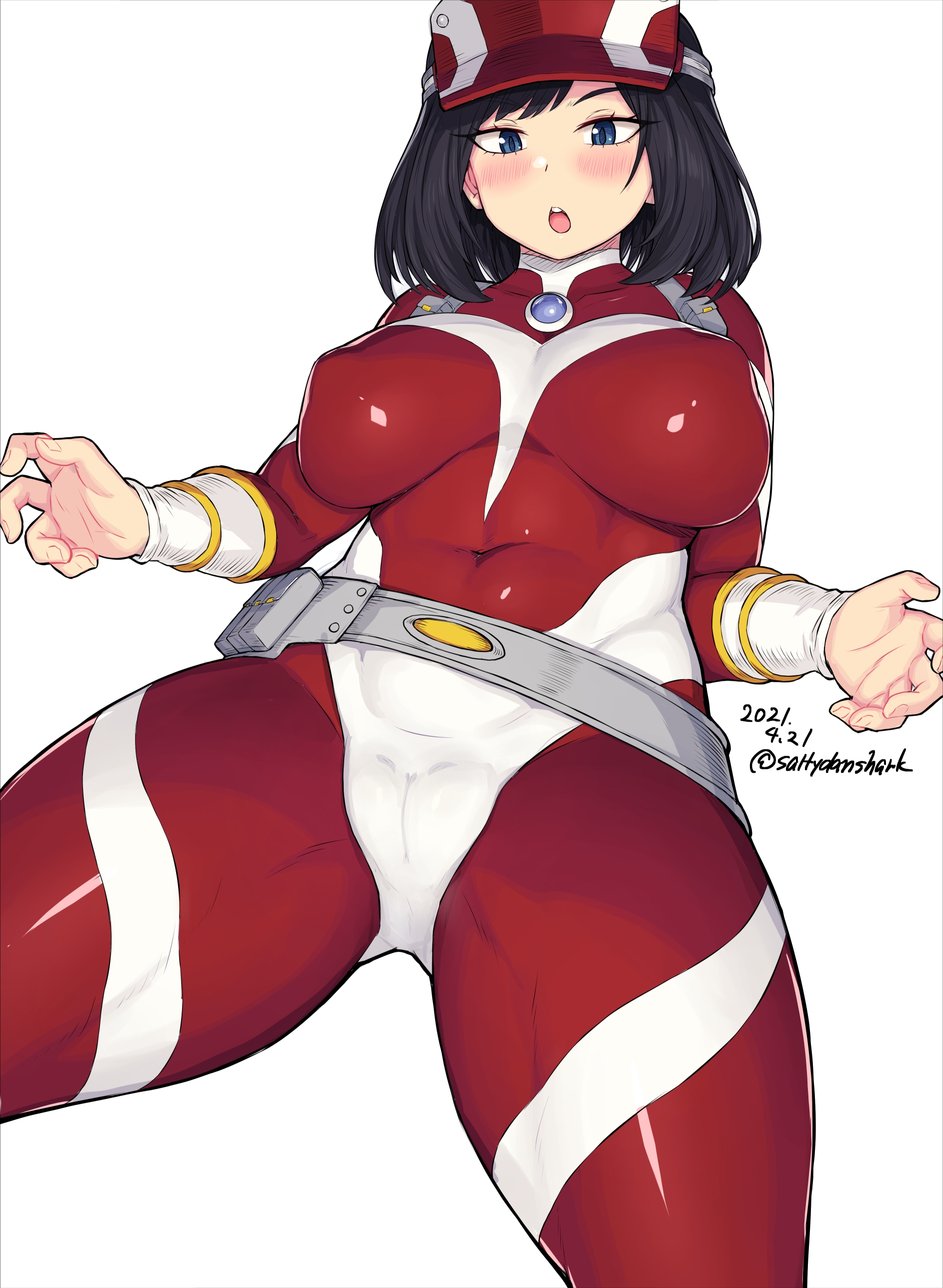 1girls, black hair, black-haired female, blue eyes, bodysuit, breasts, cameltoe, female, female human, hat, hero outfit (mha), human, kodai yui, large breasts, looking at viewer, my hero academia, nipples, nipples visible through clothing, pussy, saltydanshark, short hair, skin tight, superhero costume, superheroine, thick thighs, thighs, yui kodai