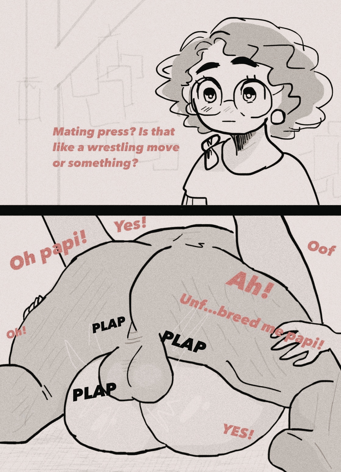 1boy, 1girls, ass, ass focus, balls, comic, cute, daddy kink, disney, encanto, female, impregnation request, in heat, instant loss 2koma, latina, lipstick on balls, male, mating press, mirabel madrigal, monochrome, pounding, rough sketch, shellzzz, sweat, sweaty ass, sweaty butt, teenage female, teenager, testicles