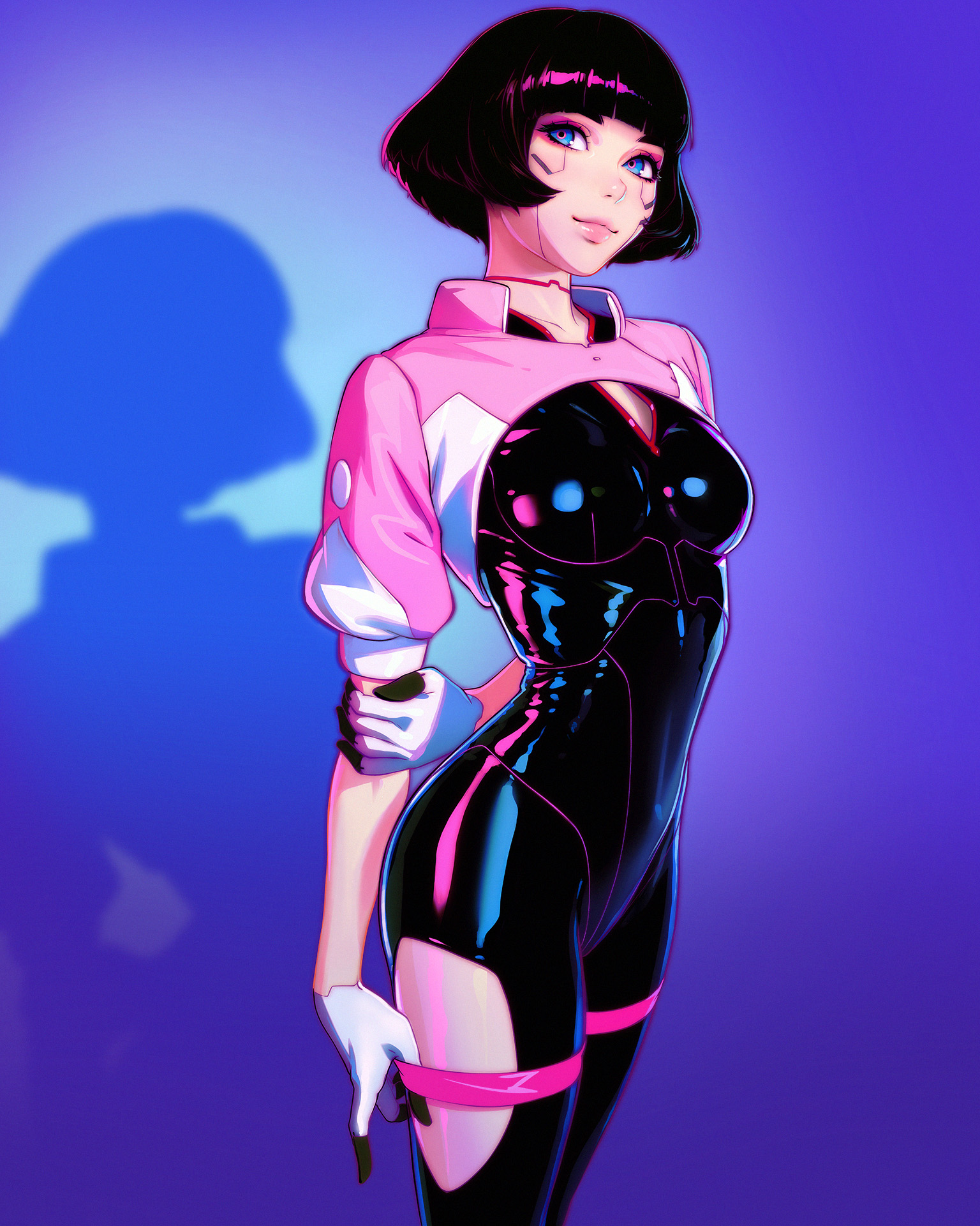 1girls, ass, big ass, breasts, cd projekt red, clothing, cybernetics, cyberpunk 2077, cyberpunk: edgerunners, female, female only, ilya kuvshinov, latex, latex suit, medium breasts, netflix, russian, russian female, sasha yakovleva, short hair, studio trigger, tight clothing
