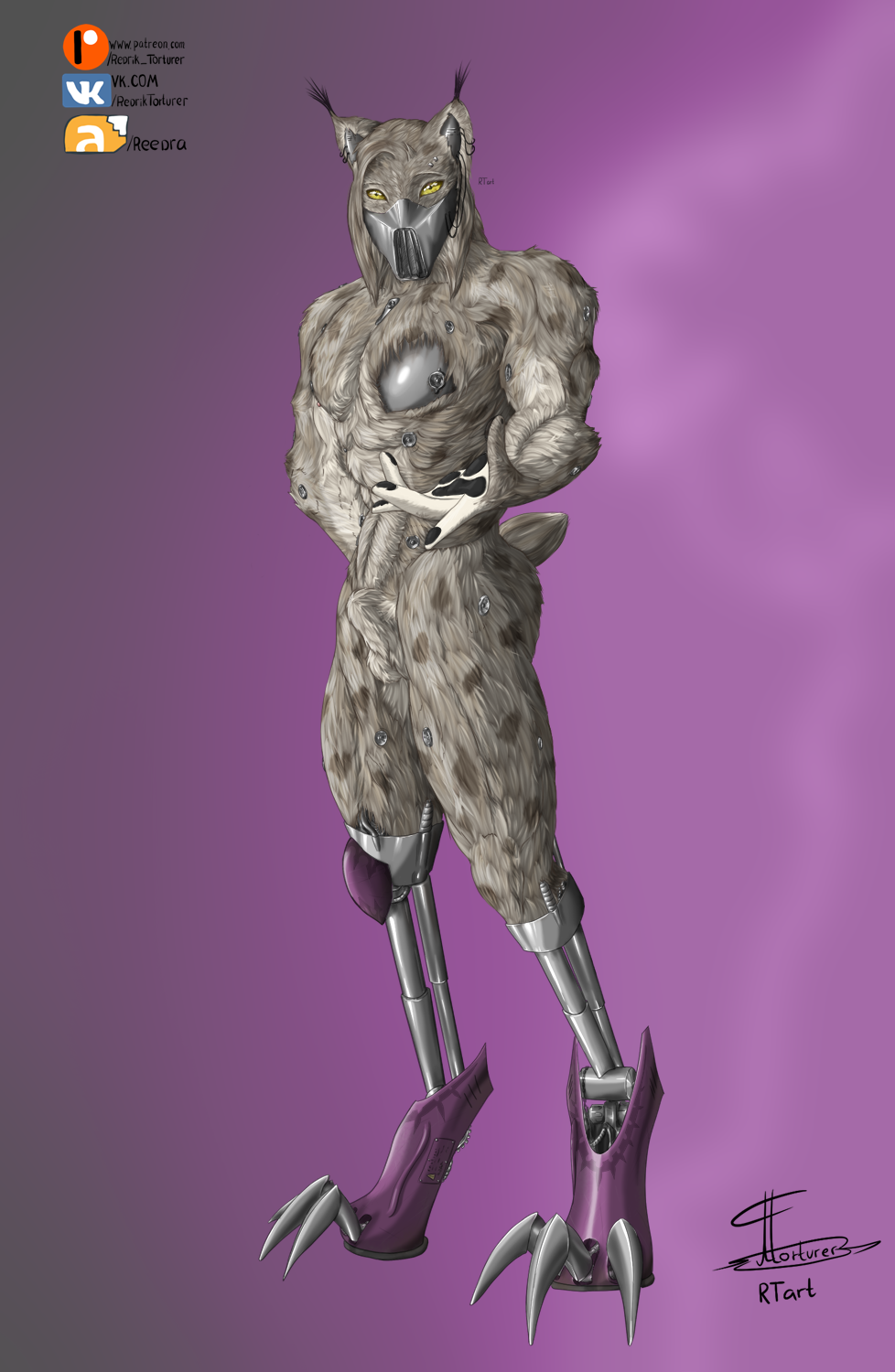 1boy anthro cybernetics felid feline hi_res lynx machine male male_only mammal muscular muscular_male rtart solo tort