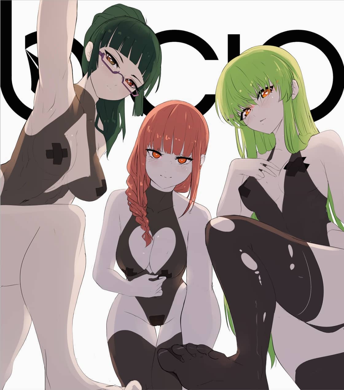 3girls ara_ara bicio black_pasties black_socks bodysuit c.c. chainsaw_man cleavage cleavage_cutout code_geass company_connection crossover female_only green_hair jujutsu_kaisen large_breasts leotard light-skinned_female light_skin lingerie looking_at_viewer makima_(chainsaw_man) medium_breasts multiple_girls orange_eyes pasties red_hair seductive seductive_eyes seductive_look see-through shounen_jump shueisha socks stockings tagme thigh_socks thighhighs torn_legwear torn_pantyhose weekly_shonen_jump x_pasties zenin_maki