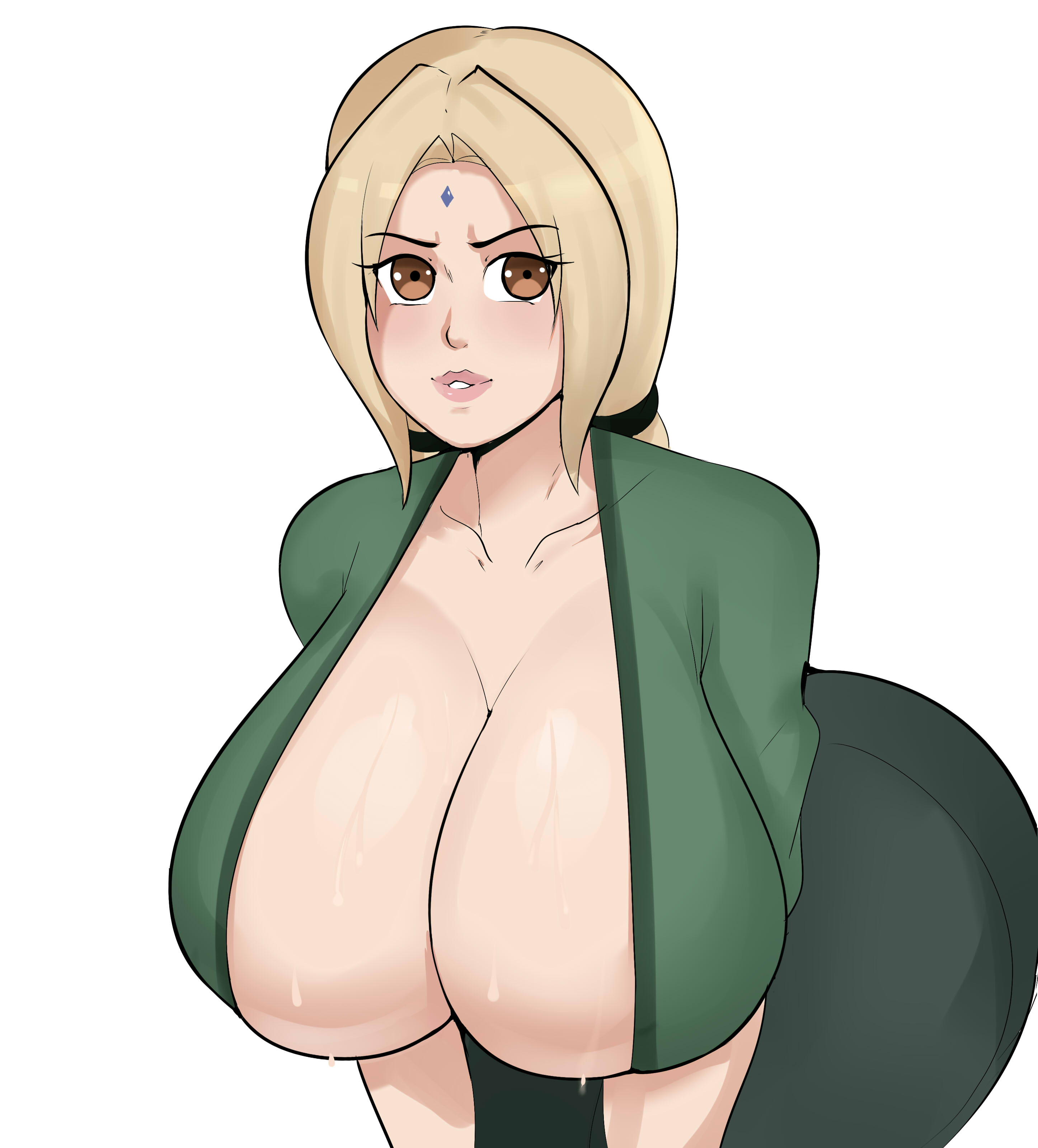 1girls, big breasts, blonde hair, breasts, brown eyes, cleavage, female, female only, g3mma, huge breasts, large breasts, looking at viewer, mature female, naruto, naruto (series), solo, solo female, sweat, thick thighs, tsunade, voluptuous, white background, wide hips
