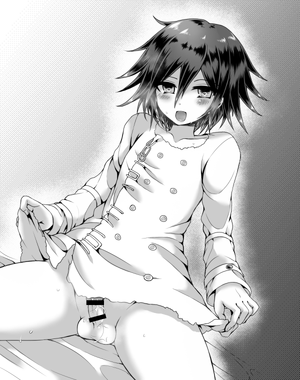 bottomless bottomless_male censor_bar censored danganronpa danganronpa_v3 exposed_penis hiruanko_(artist) male_only ouma_kokichi penis skirt_lift solo upskirt