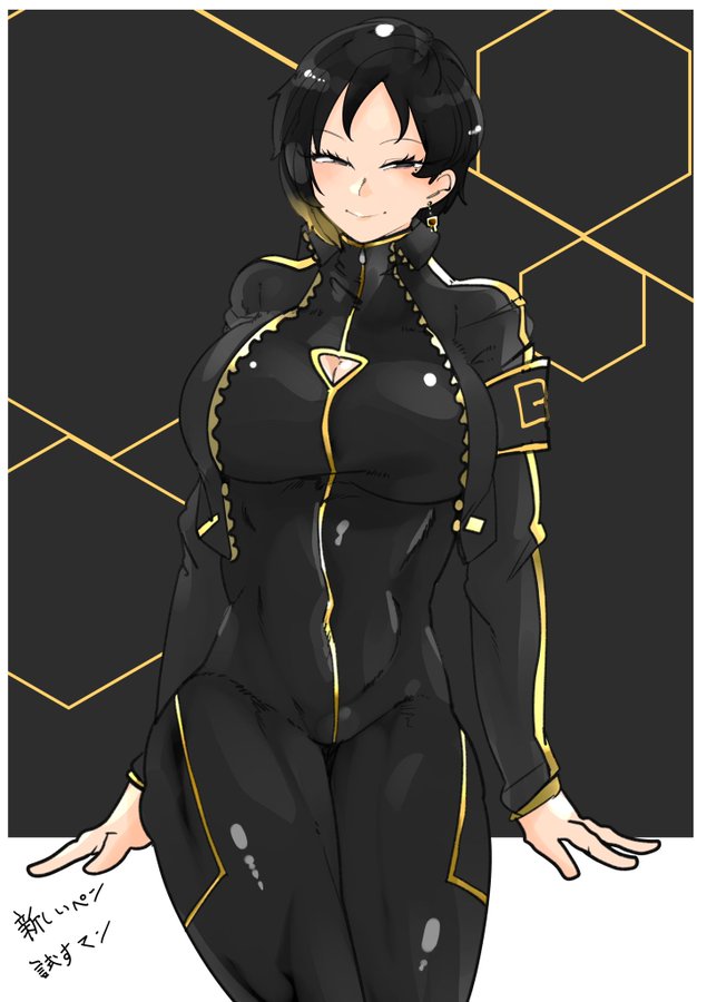 athletic, athletic female, binah, black hair, bodysuit, boob window, breasts, female, library of ruina, lobotomy corporation, multicolored hair, project moon, tagme