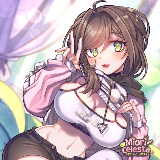 1girls big_breasts breasts busty cleavage female female_only fit fit_female indie_virtual_youtuber light-skinned_female light_skin midriff miori_celesta navel solo sports_bra sweater_lift tsunderia virtual_youtuber