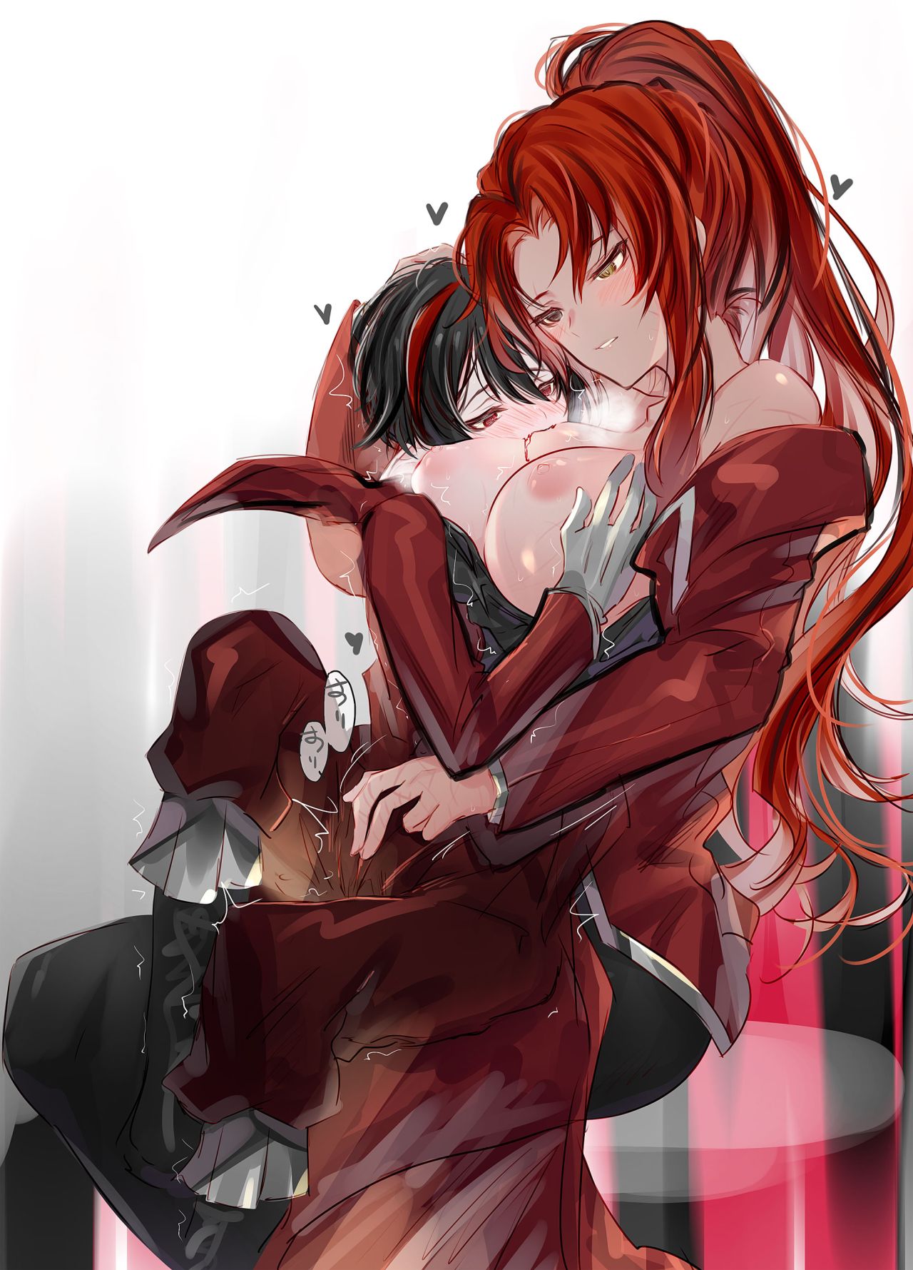 black hair, blood, breasts, female, gebura (lobotomy corporation), library of ruina, lobotomy corporation, nosferatu (library of ruina), project moon, red hair, tagme, vampire