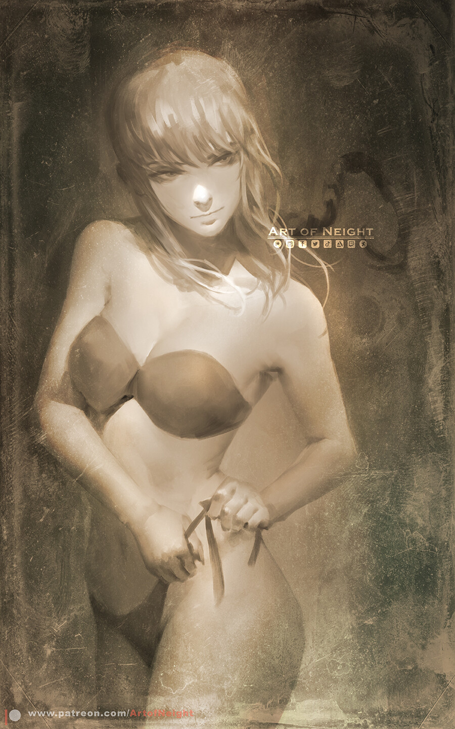 bikini, breasts, chainsaw man, cleavage, female, makima (chainsaw man), medium breasts, monochrome, navel, neight, swimsuit