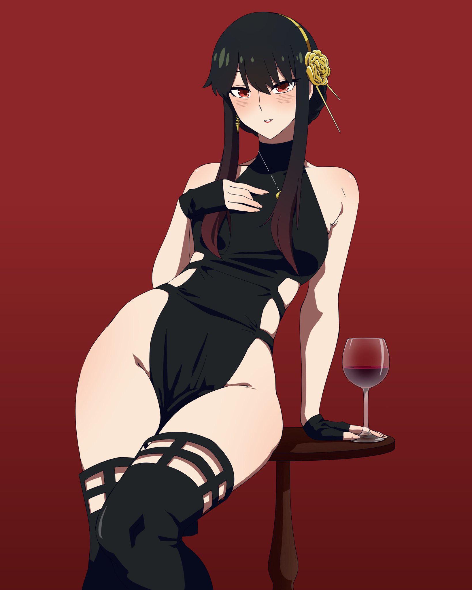 1girls, assassin, black dress, black hair, brown hair, felipe godoy, female, female human, human, light skin, light-skinned female, mature female, pale skin, pale-skinned female, red eyes, slim waist, spy x family, thick thighs, thorn princess, wide hips, yor briar, yor forger