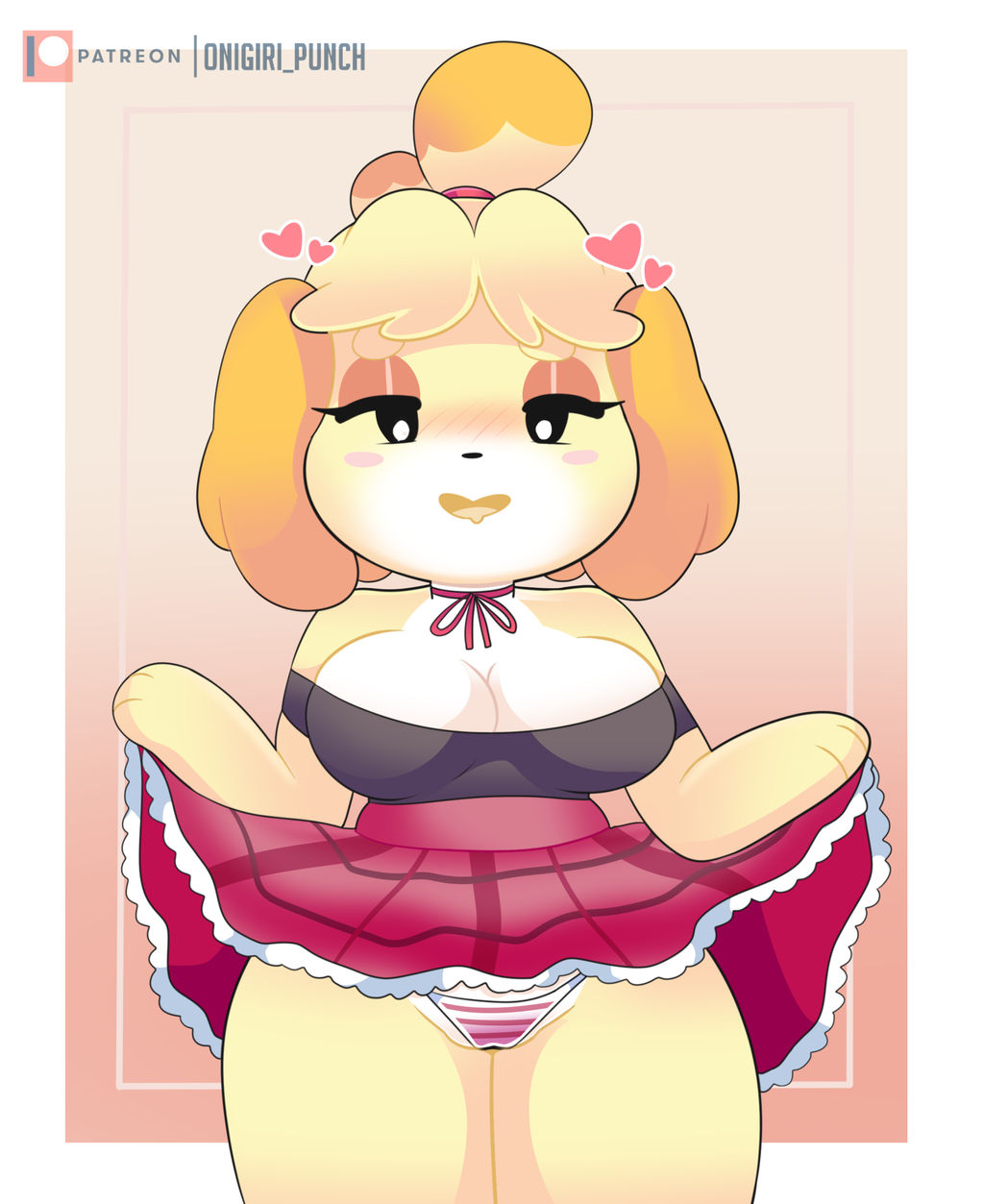 animal_crossing heart isabelle_(animal_crossing) nintendo onigiri_punch panties skirt skirt_lift upskirt