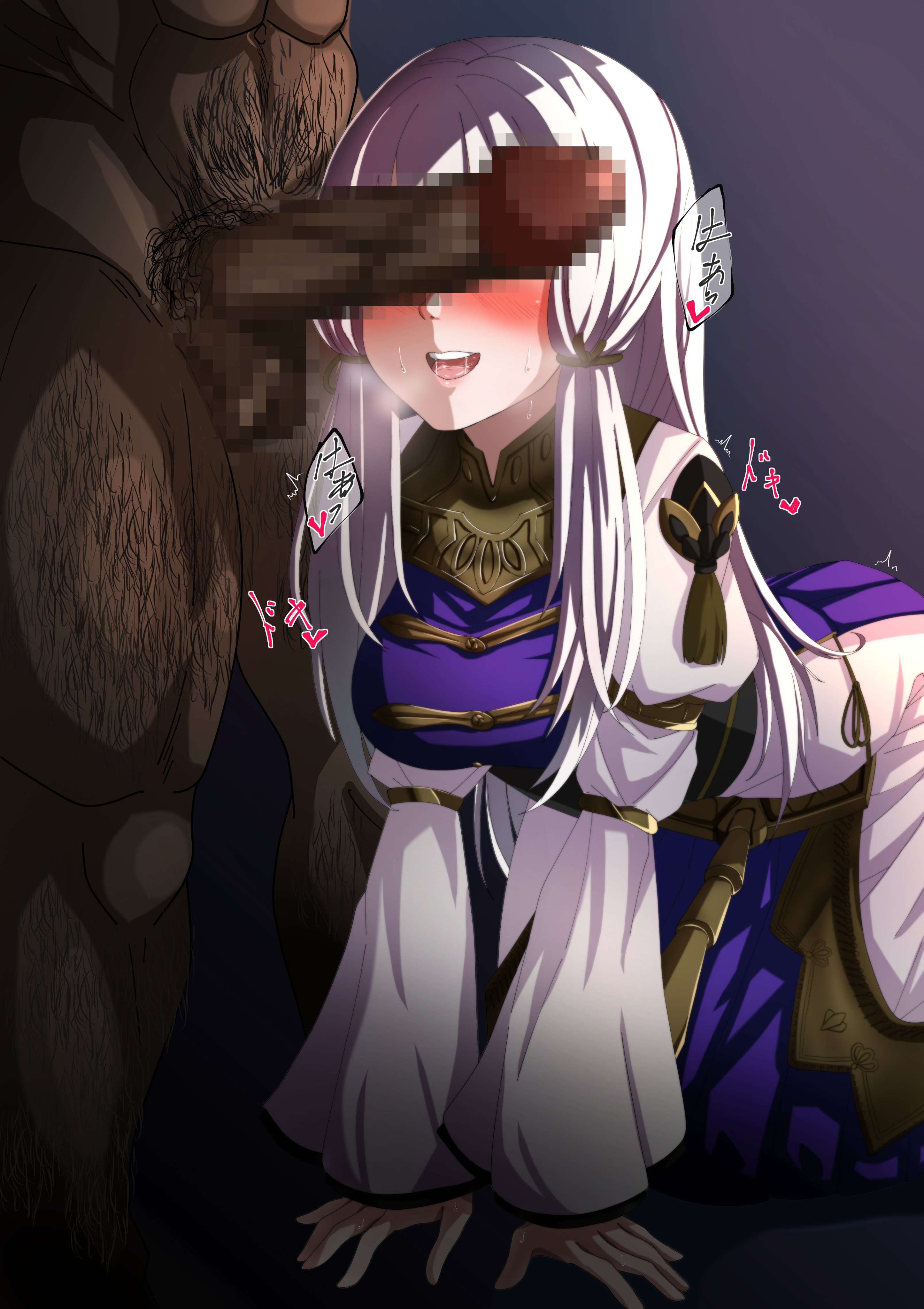 1boy, 1girls, age difference, alternate costume, alternate hairstyle, blush, blushing profusely, cant see the haters, chushou wang, dark skin, dark-skinned male, female, fire emblem, fire emblem warriors: three hopes, fire emblem: three houses, light skin, light-skinned female, lysithea von ordelia, male, nintendo, official alternate costume, official alternate hairstyle, older male, older male and younger female, penis, penis awe, penis over eyes, second-party source, shagene5656, teenage female, teenager, younger female