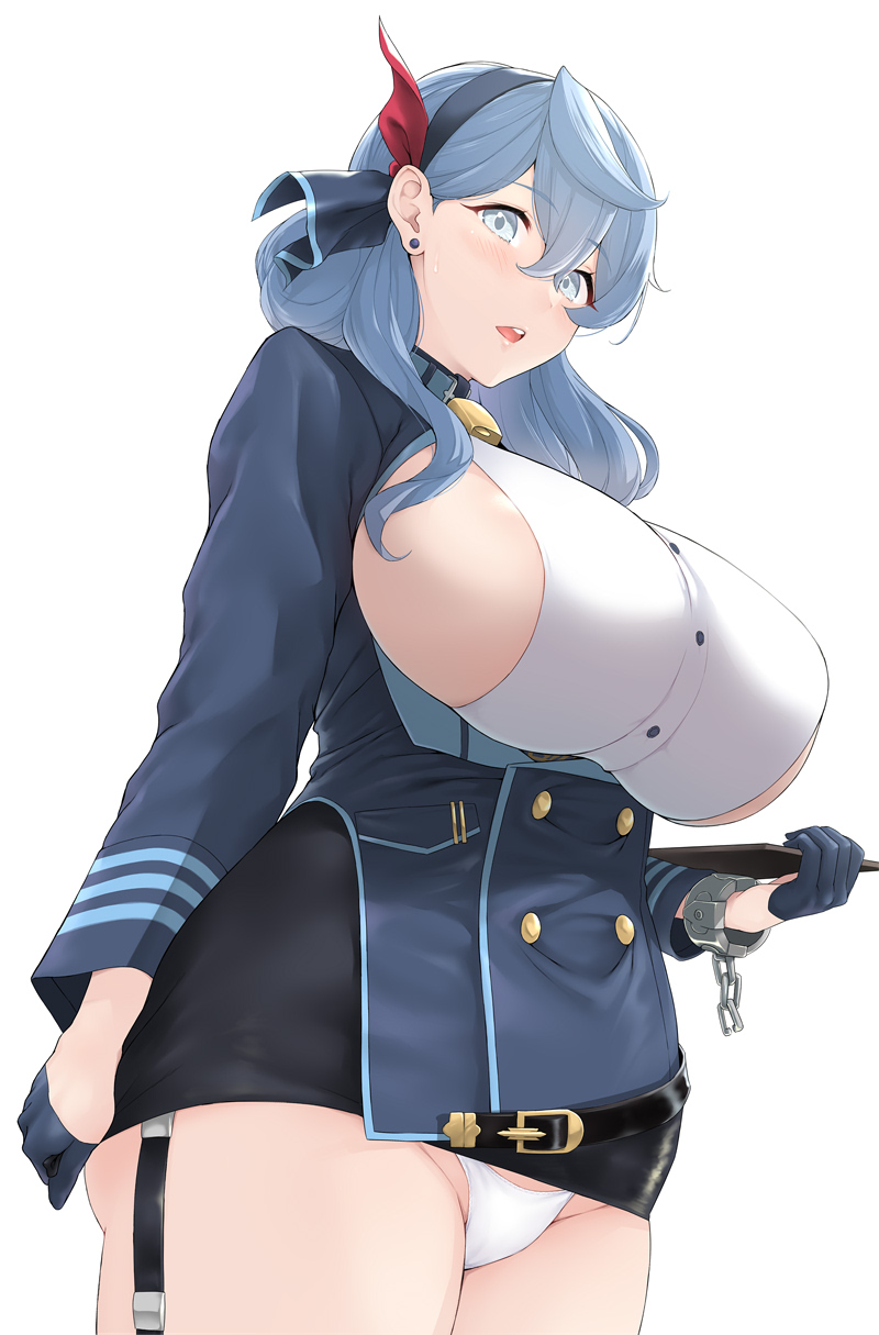 1girls 2022 ako_(blue_archive) bare_thighs big_breasts blue_archive blue_hair breasts gehenna_academy_student huge_breasts kemigawa_mondo panties prefect_team_(blue_archive) sideboob solo solo_female tagme