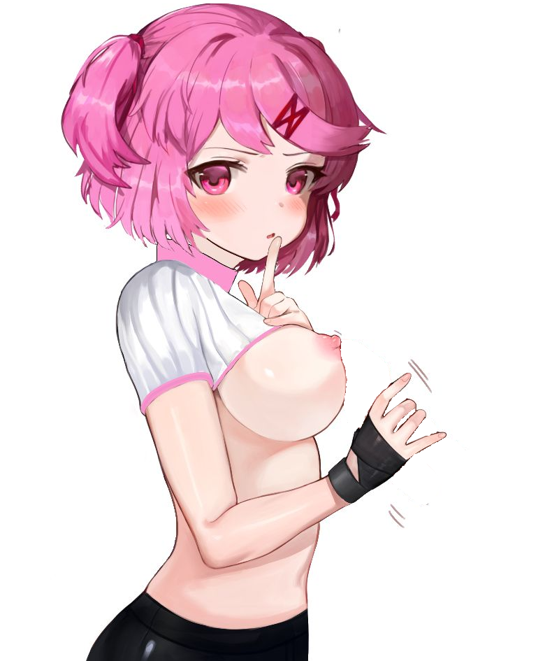 1girls 5_fingers breasts doki_doki_literature_club dokomon female female_only motion_lines natsuki_(doki_doki_literature_club) nipples solo white_background