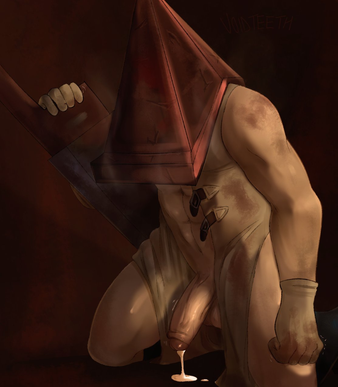 balls bara cum gay male male_only muscles muscular on_knees penis pyramid pyramid_head silent_hill silent_hill_2 solo solo_male voidteeth