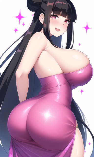 1girls ai_generated ass_in_dress big_ass dat_ass dress_inside_ass female female_only gyakuten_saiban hime_cut large_breasts maya_fey nai_diffusion stable_diffusion tagme voluptuous