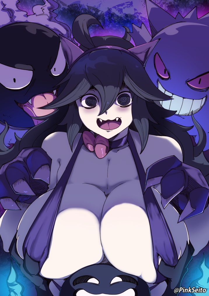 big_breasts breast_grab breasts cleavage fangs gastly gengar ghost hex_maniac lavender_town_ghost lick looking_at_viewer missingno. nintendo open_mouth pinkseito pokemon pokemon_rgby pokemon_xy sling_bikini slingshot_swimsuit smiling smiling_at_viewer tongue