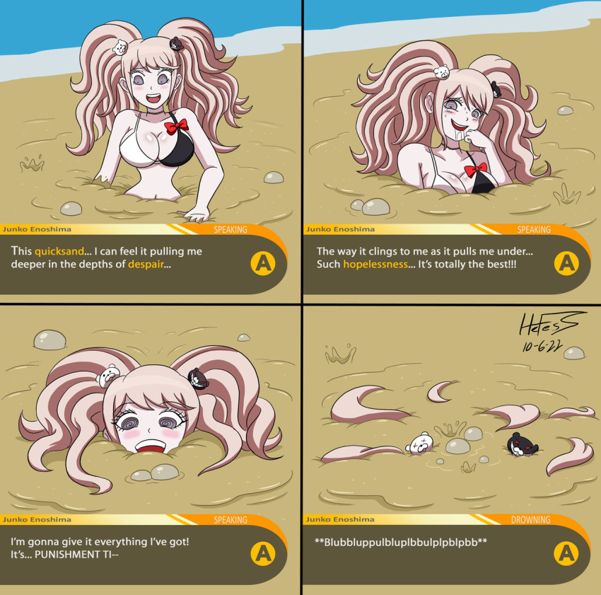 asphyxiation big_breasts blonde_hair blue_eyes danganronpa death drowning dying female female_only hefess huge_breasts imminent_death junko_enoshima large_breasts quicksand snuff thick_ass thick_breasts twintails willing