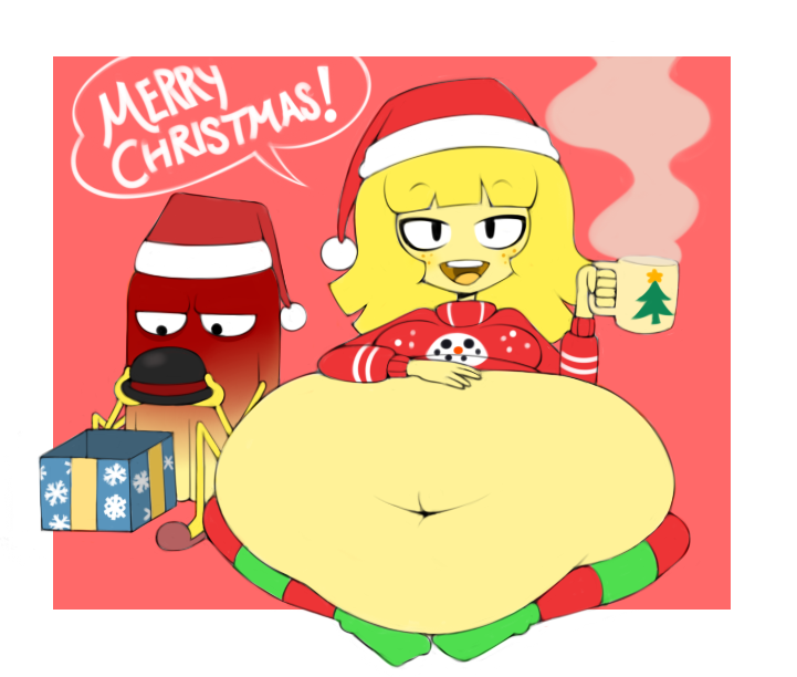 christmas christmas_hat female implied_vore large_stomach oc post_vore spaghettiz vore