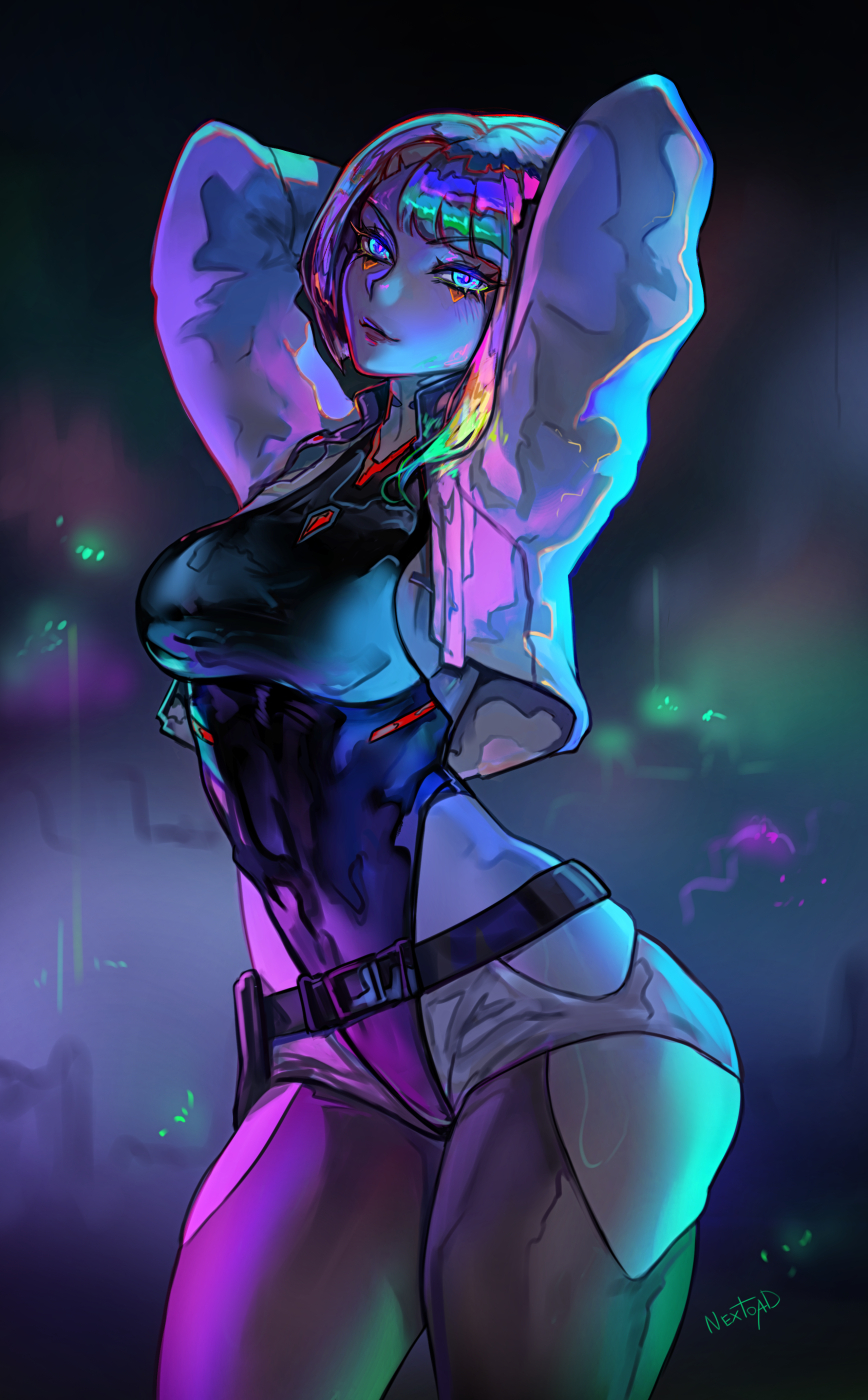 1girls, alternate version available, arms behind head, asian, asian female, ass, big ass, big breasts, breasts, cd projekt red, cybernetics, cyberpunk 2077, cyberpunk: edgerunners, cyborg, female, female only, leotard, light skin, light-skinned female, lucyna kushinada, netflix, nextoad, nude, short hair, small nose, studio trigger, thin eyebrows, white hair