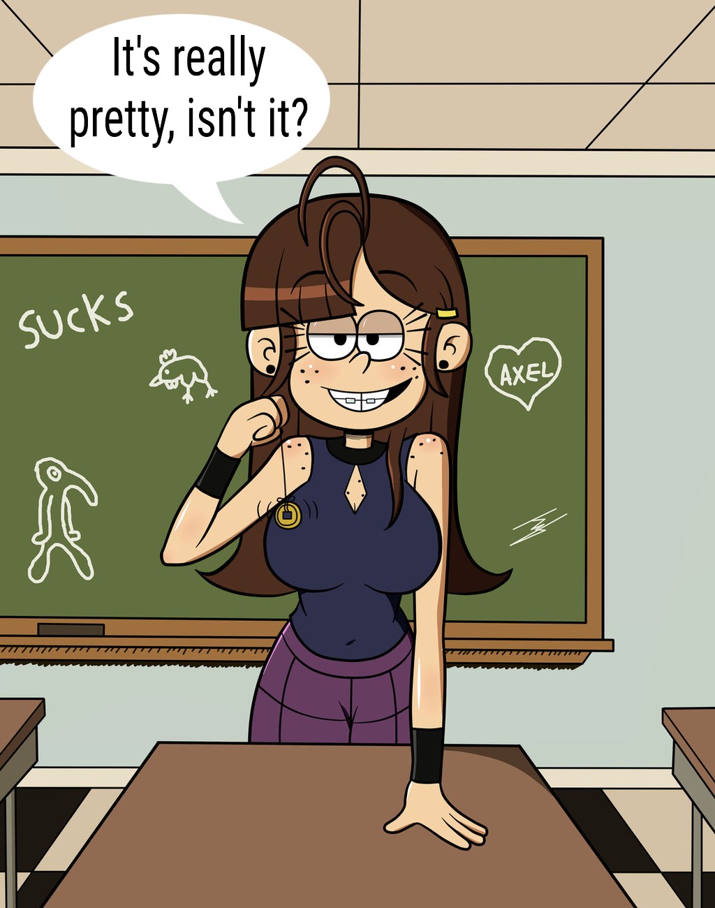 artist request, big breasts, breasts, classroom, female, femdom, hypnosis, hypnotizing viewer, manip, mind control, pendulum, tagme, the loud house