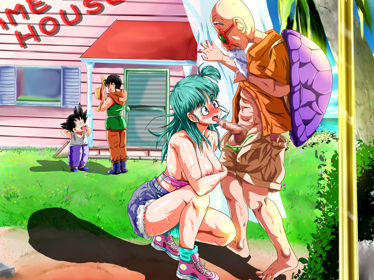 blush breasts bulma_briefs caterwaul censored dragon_ball fellatio female human large_breasts male master_roshi nipples oral penis son_goku_(young) straight yamcha