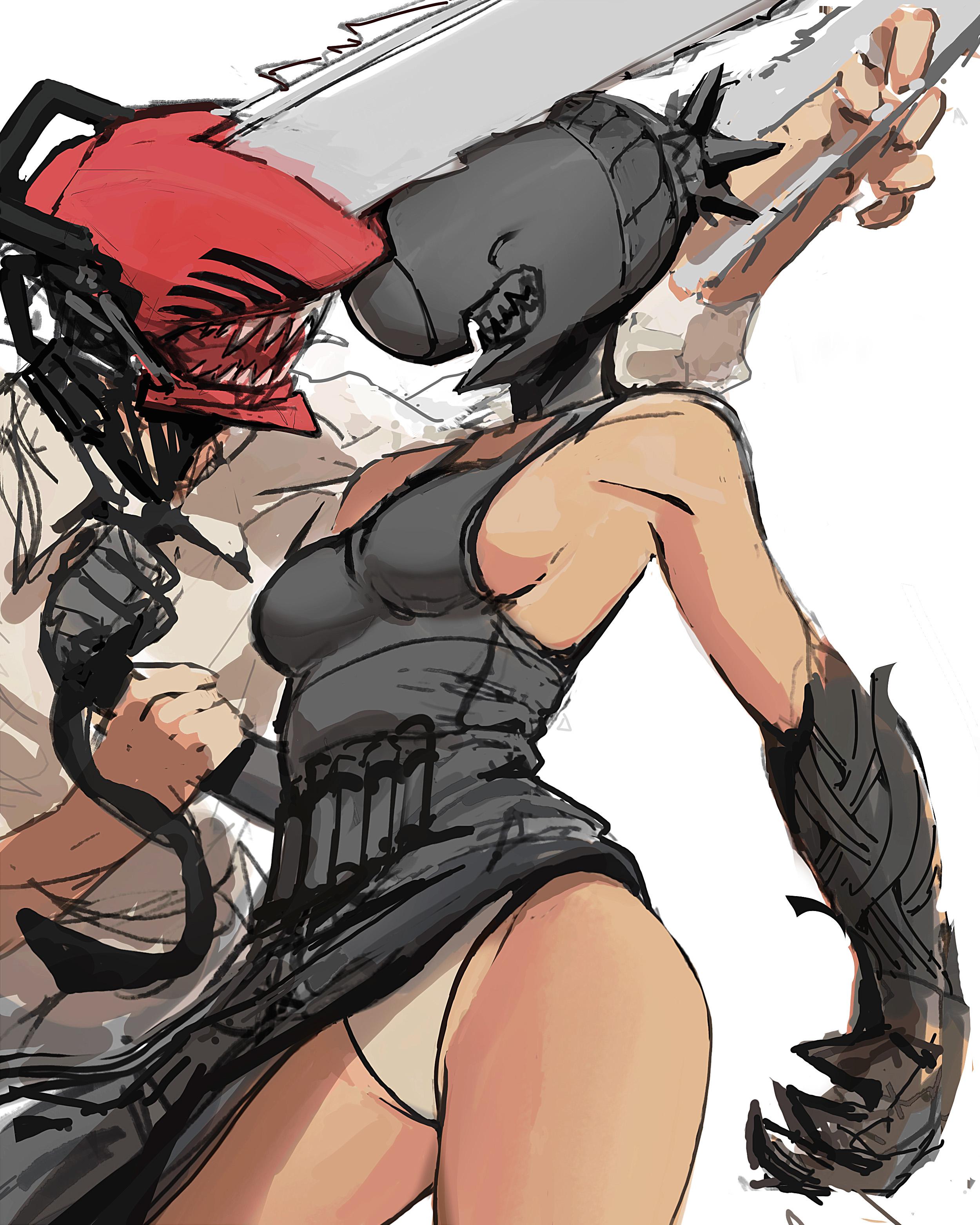 1boy, 1girls, 2d, ass, big ass, big breasts, bomb devil, breasts, chainsaw man, demon, demon girl, denji (chainsaw man), female, humanoid, male, panties, reze (chainsaw man), shounen jump, sideboob, tagme, weapon humanoid