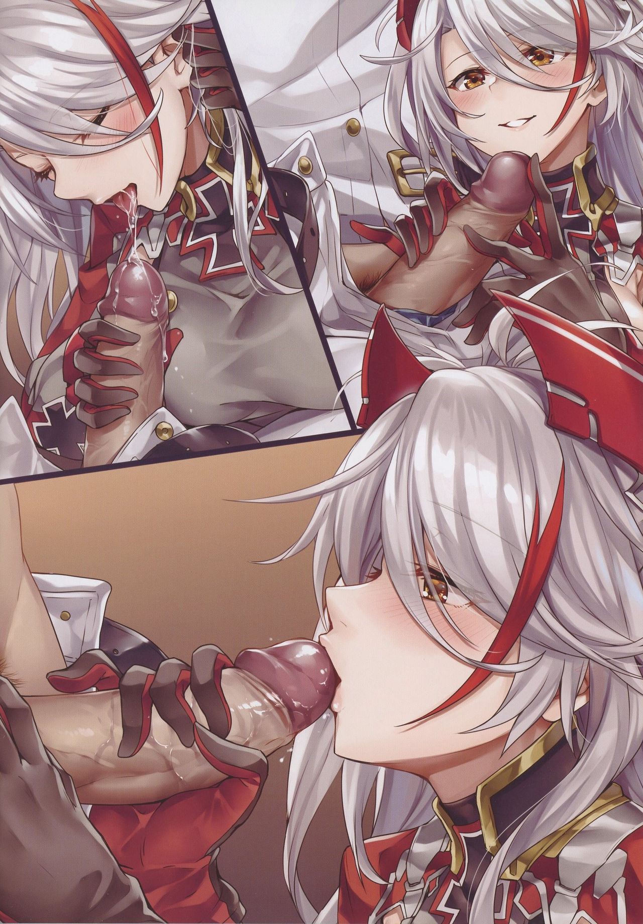 1boy 1girls azur_lane blowjob blowjob_face blush closed_eyes clothed clothing cock_hungry commander_(azur_lane) dark-skinned_male dark_skin fellatio female girl_on_top gloves grey_hair hair_over_one_eye hair_to_the_side hand_on_hair handjob hands_on_penis headgear horny iron_blood_(azur_lane) kissing kissing_penis light-skinned_female light_skin looking_at_penis looking_down multicolored_hair multiple_views oral penis penis_grab prinz_eugen_(azur_lane) red_hair saliva saliva_on_penis seductive seductive_gaze seductive_smile sensual smile teasing twintails two_side_up two_tone_hair uncut uniform unzipped unzipped_pants yellow_eyes