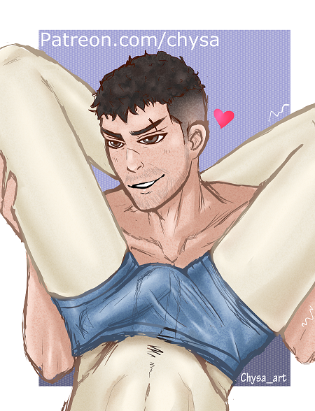 blowjob blowjob_face chysa_art david_king david_king_(dead_by_daylight) dbd dead_by_daylight dwight dwight_fairfield gay legs legs_up male_pov muscles smile smiling wink