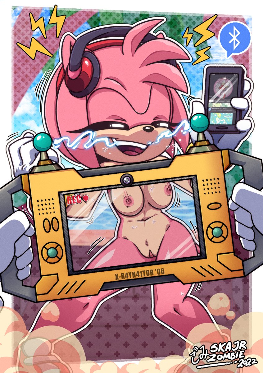 1girls amy_rose anthro breasts dancing eulipotyphlan female headphones hedgehog listening_to_music mammal pussy skajrzombie solo sonic_(series) unaware x-ray_vision